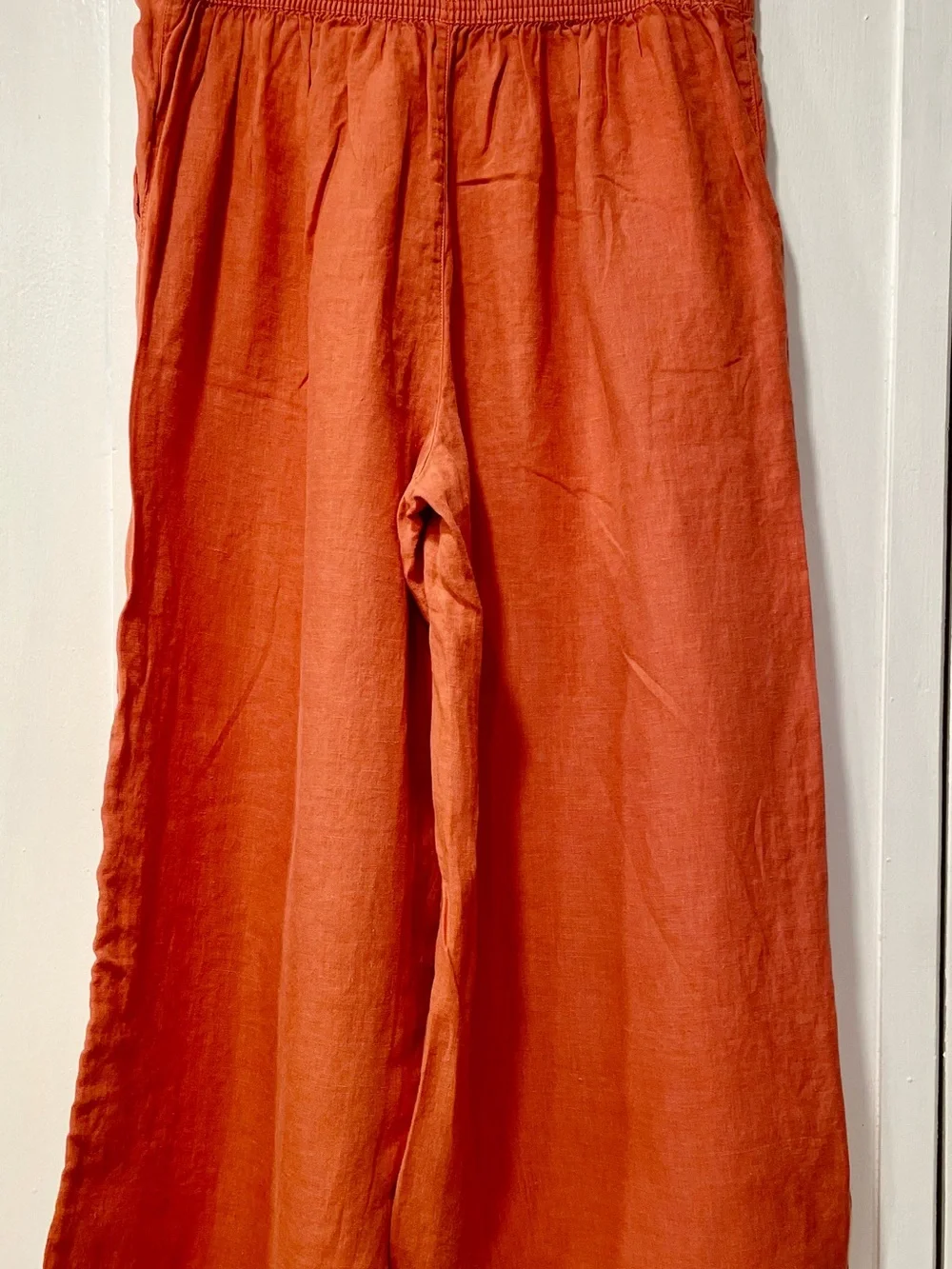 Tahari 100% Linen Coral Orange Wide Leg Crop Pants Elastic Back Waist Size L - Picture 5 of 9